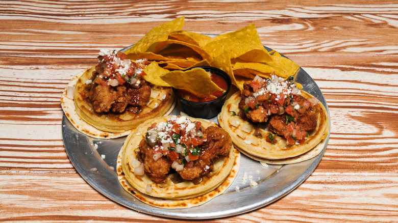 Chicken and waffle tacos chips