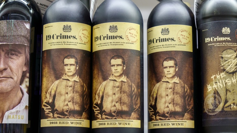 19 Crimes red wine bottles