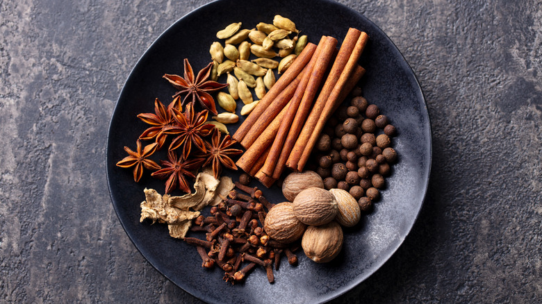 Various spices on a plate