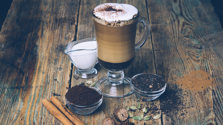 Dirty chai latte with ingredients