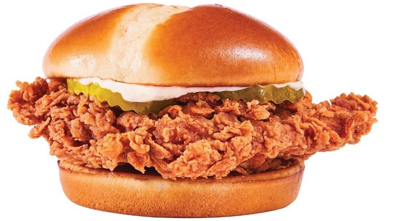 close up of chicken sandwich