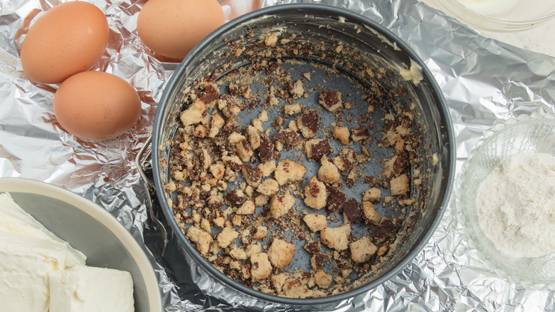 crumbled cookies in springform pan