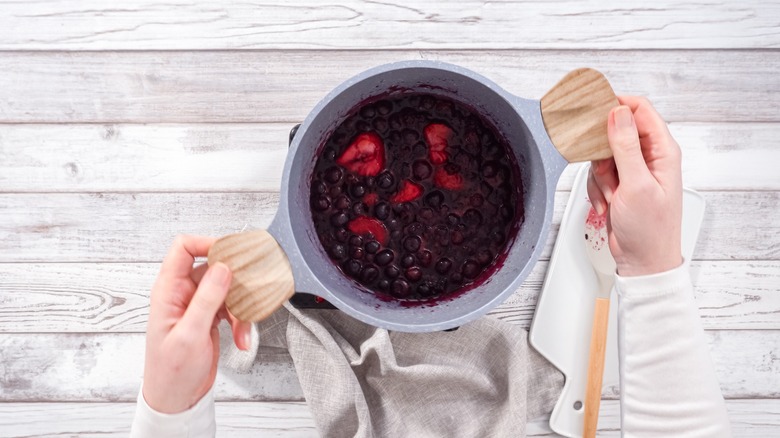 mixed berry compote in pot