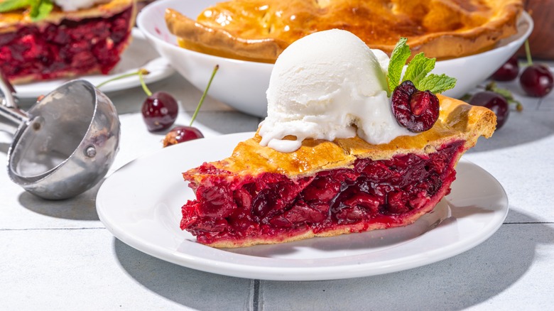 slice of cherry pie on plate