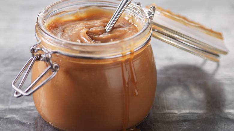 jar of caramel on counter