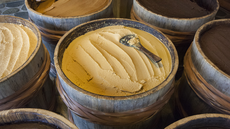 Miso paste in large barrel 