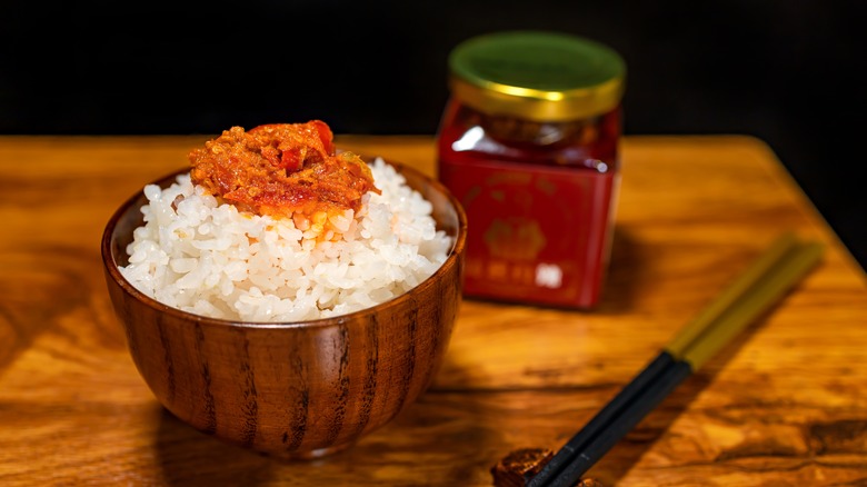 bean paste topping white rice 