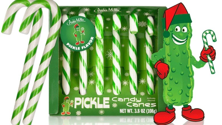 Pickle candy canes in package