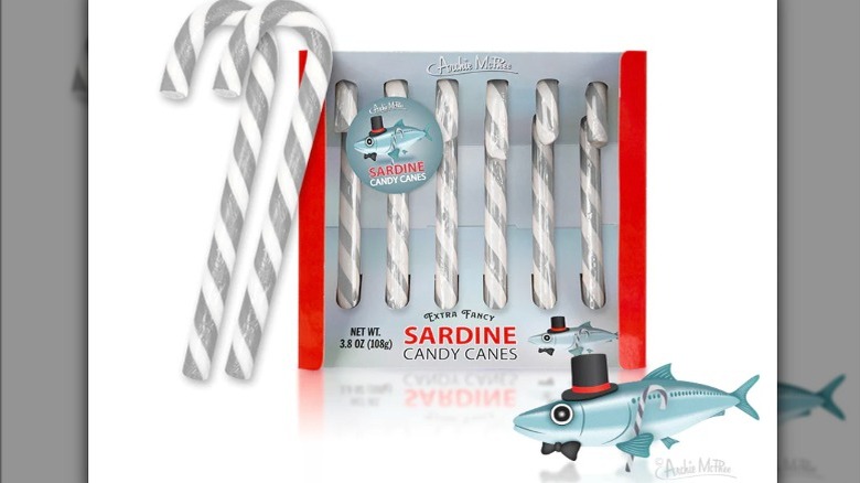 Sardine candy canes in package