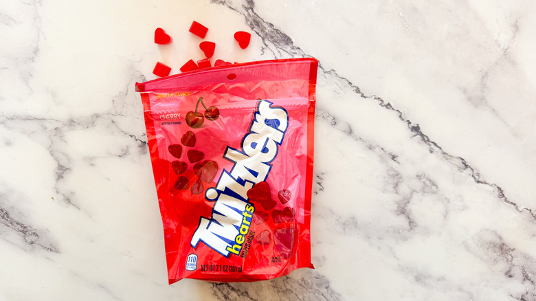 Twizzlers Hearts on marble background