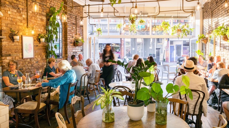 busy cafe with plants