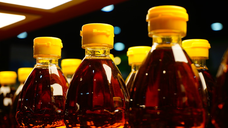 Bottles of fish sauce yellow caps