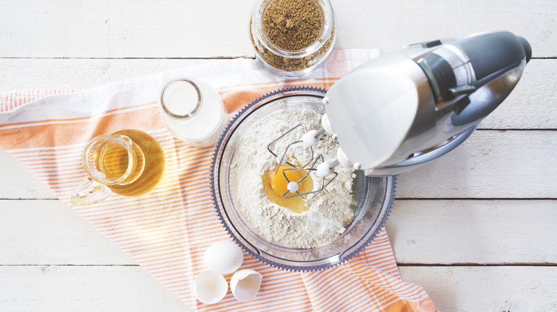 Baking ingredients with stand mixer