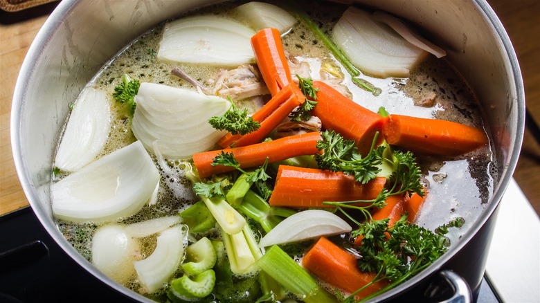 Pot of vegetable stock