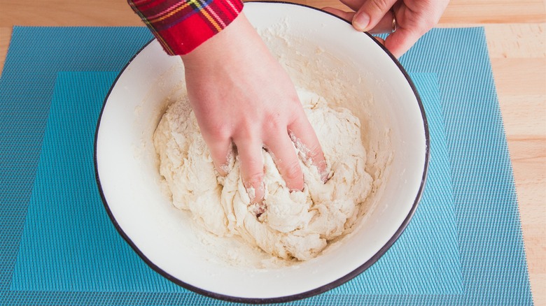 Kneading seitan dough