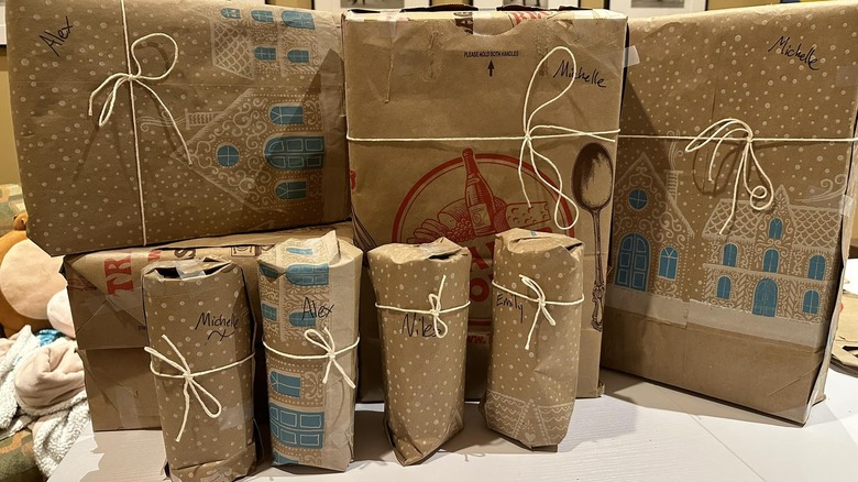 Trader Joe's bags-wrapped gifts