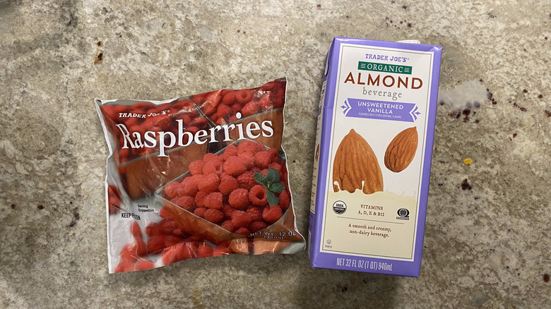 frozen raspberries and almond milk