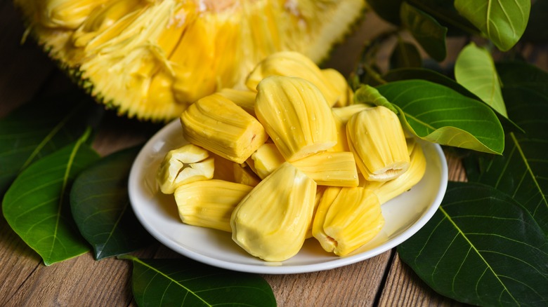 Ripe jackfruit on plate