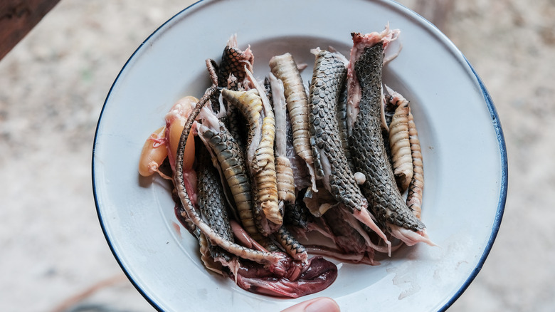 Pieces of snake meat on a plate