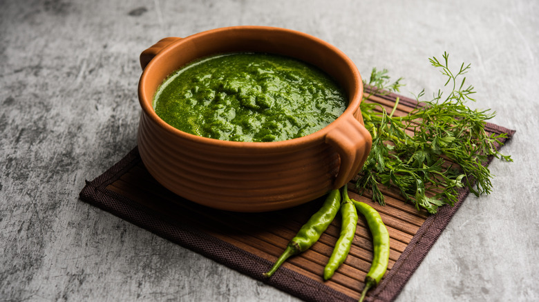 small bowl of green chutney 