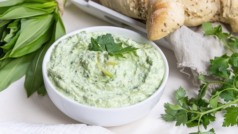 creamy green spread in bowl