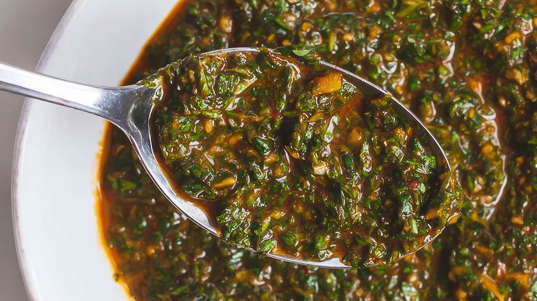 close up spoon of chermoula