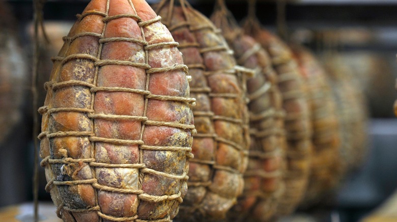 culatello hanging in butchery