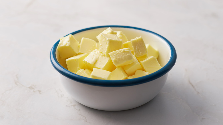 Bowl of butter on countertop