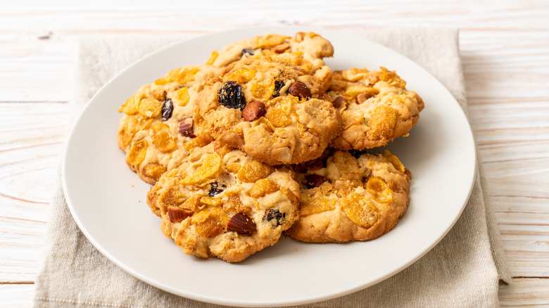 Cornflake cookies on plate