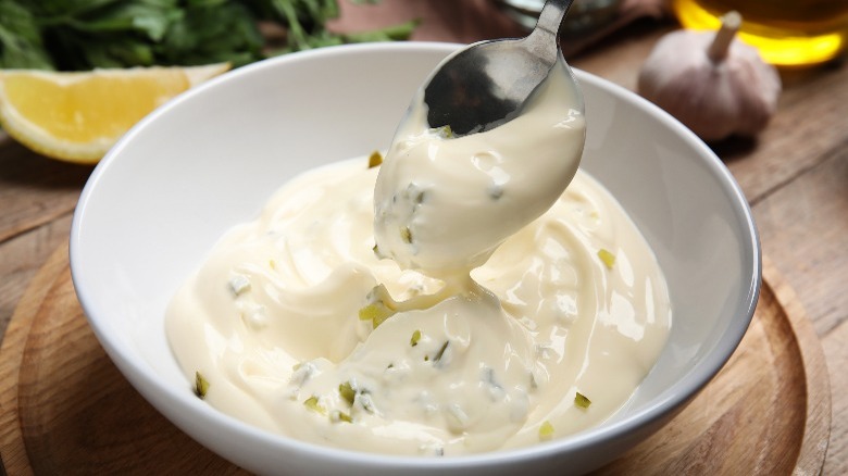 Homemade tartar sauce in bowl