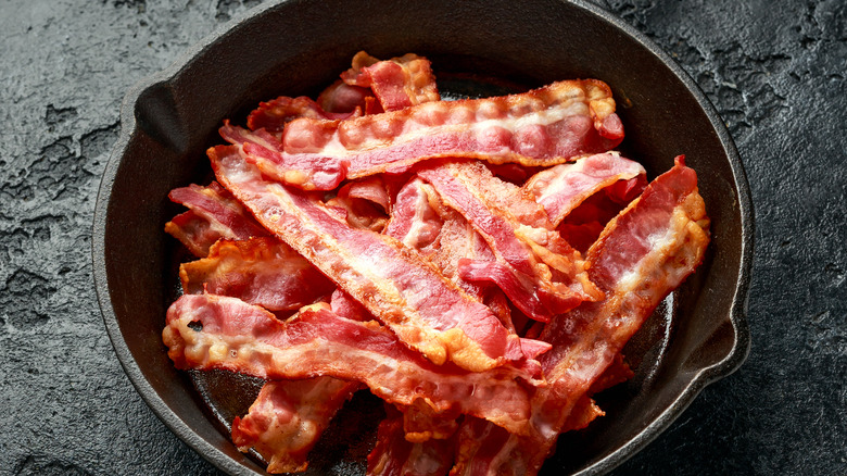 Bacon in cast-iron skillet