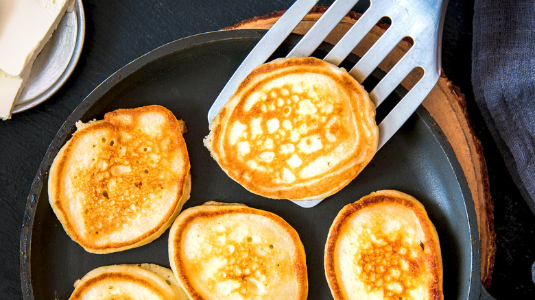 Pancakes cooking in skillet