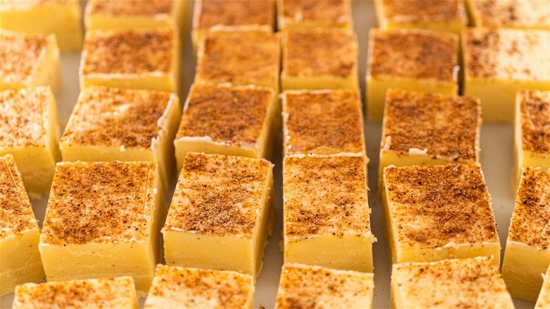 Slices of eggnog fudge