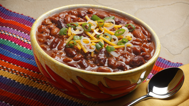 Chili in bowl with spoon