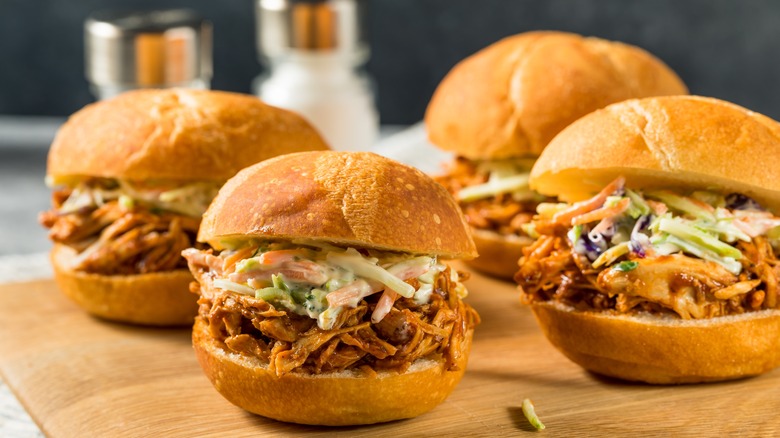 Pulled pork sliders on wood