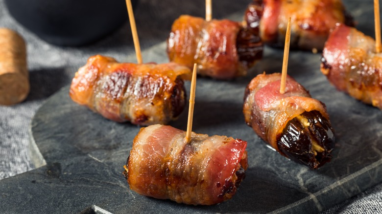 Plate bacon wrapped dates