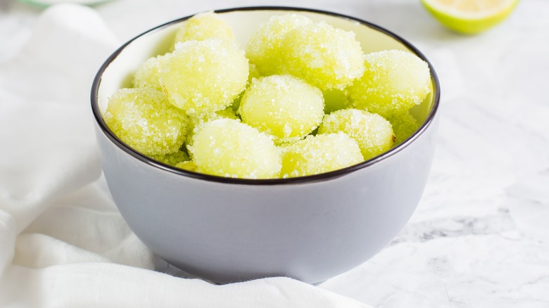 Bowl candied sugared grapes