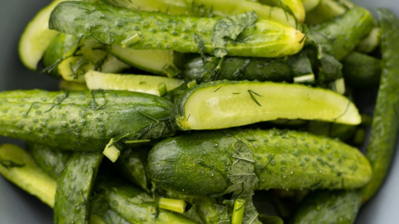 bowl of dill pickles