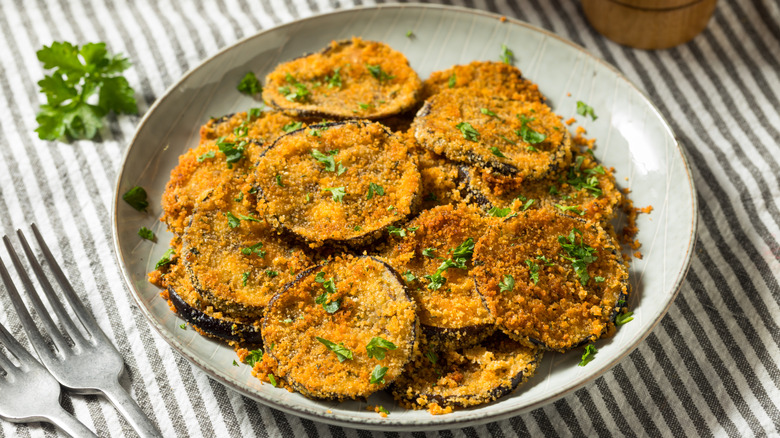 Breaded eggplant in a dish