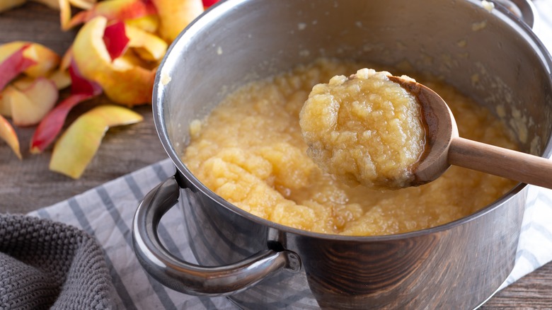 Cooking applesauce in pot