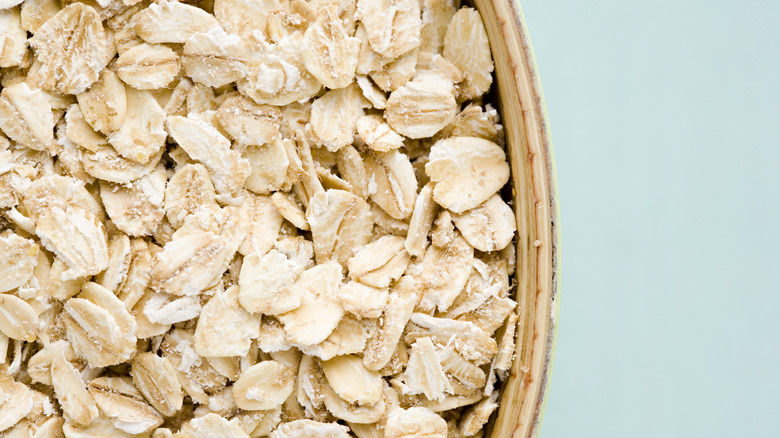 Oatmeal in brown bowl