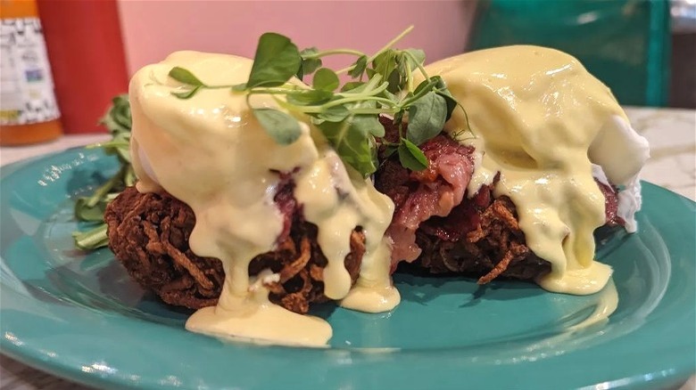 Corned beef eggs Benedict