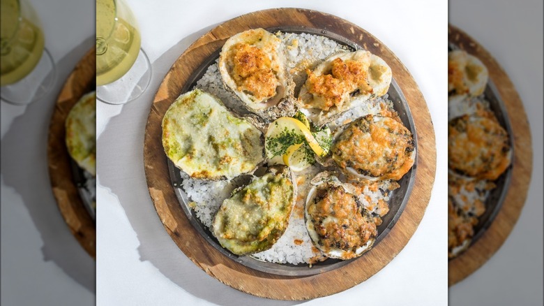 Baked oysters on tray