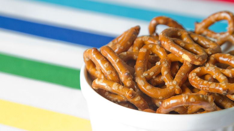 Pretzels in white ramekin