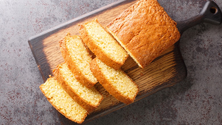 Vanilla loaf cake wood cutting board