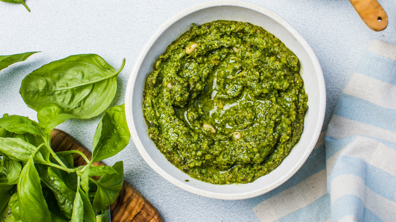 Pesto sauce in a bowl