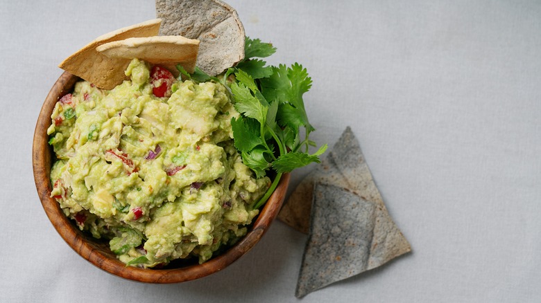 Homemade guacamole with chips