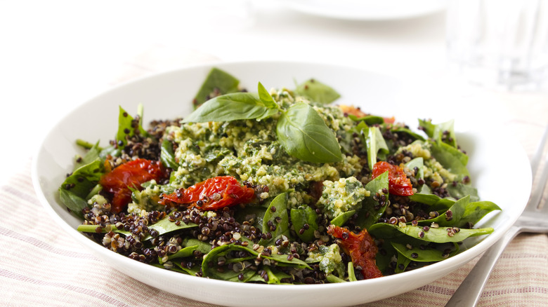 Quinoa salad with pesto dressing