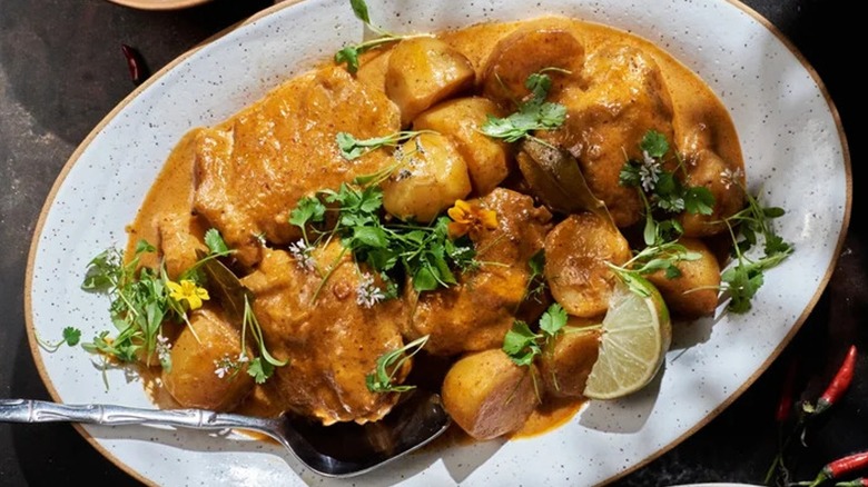 Massaman curry chicken in a dish