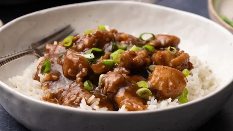 Bourbon chicken in a bowl 